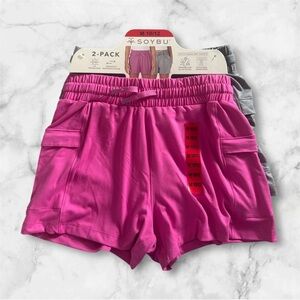 Soybu (2) Pack Pink and Gray Youth Cargo Shorts with Elastic Waistband NWT